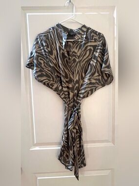 Dress Forum Taupe and Black Zebra Print Tie-Front Dress